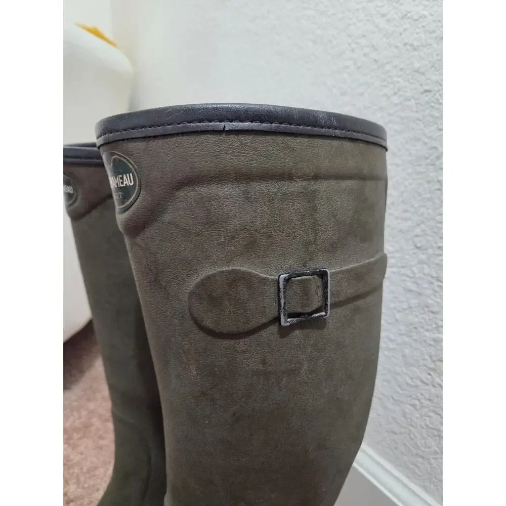 Le Chameau Hunting Green Plaid Tartan Lined Rubber Tall Wellington Boots Size 41